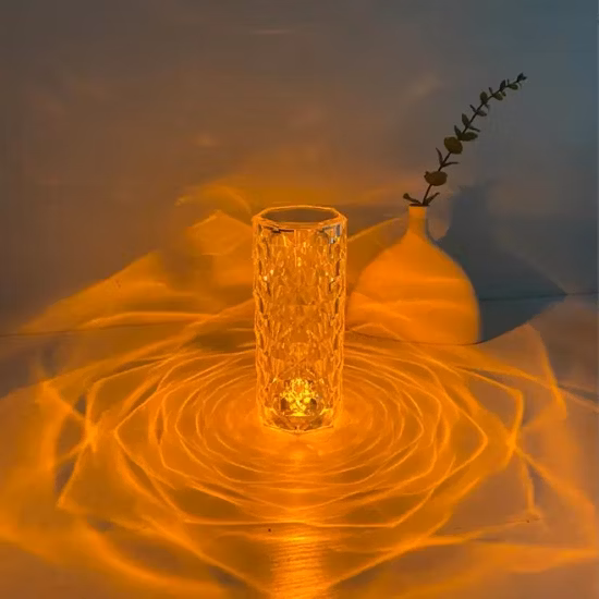 Dimmbare, ferngesteuerte Acryl-LED-Kristall-Touch-Control-Rose-Tischlampe für den Innenbereich